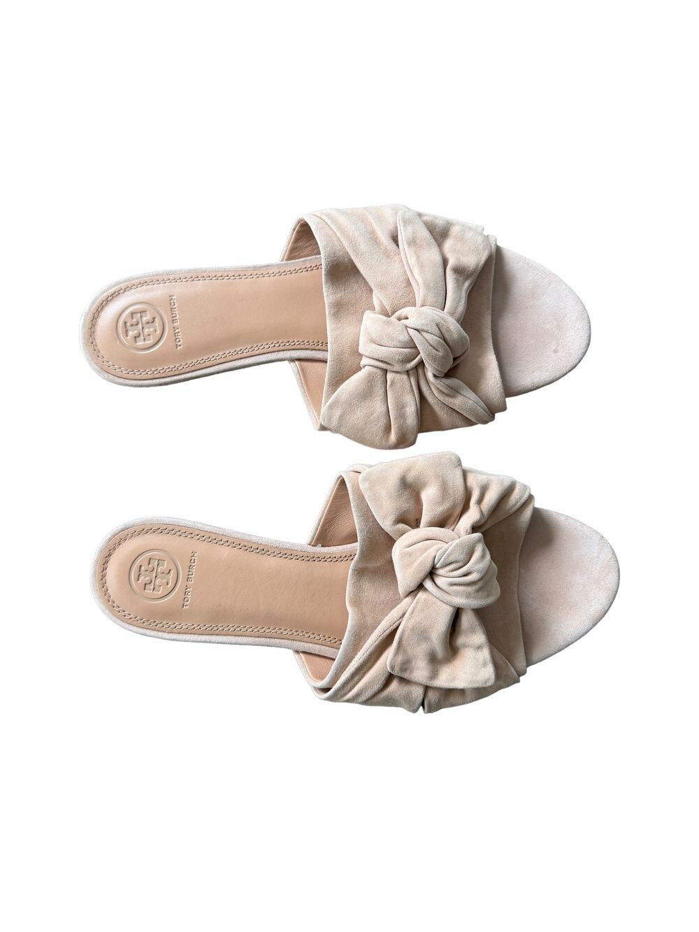 Tory Burch Suede Bow Sandals Beige